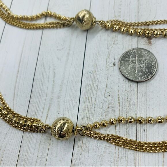 VTG Multi Chain Gold Ball Station Necklace - Picture 2 of 3